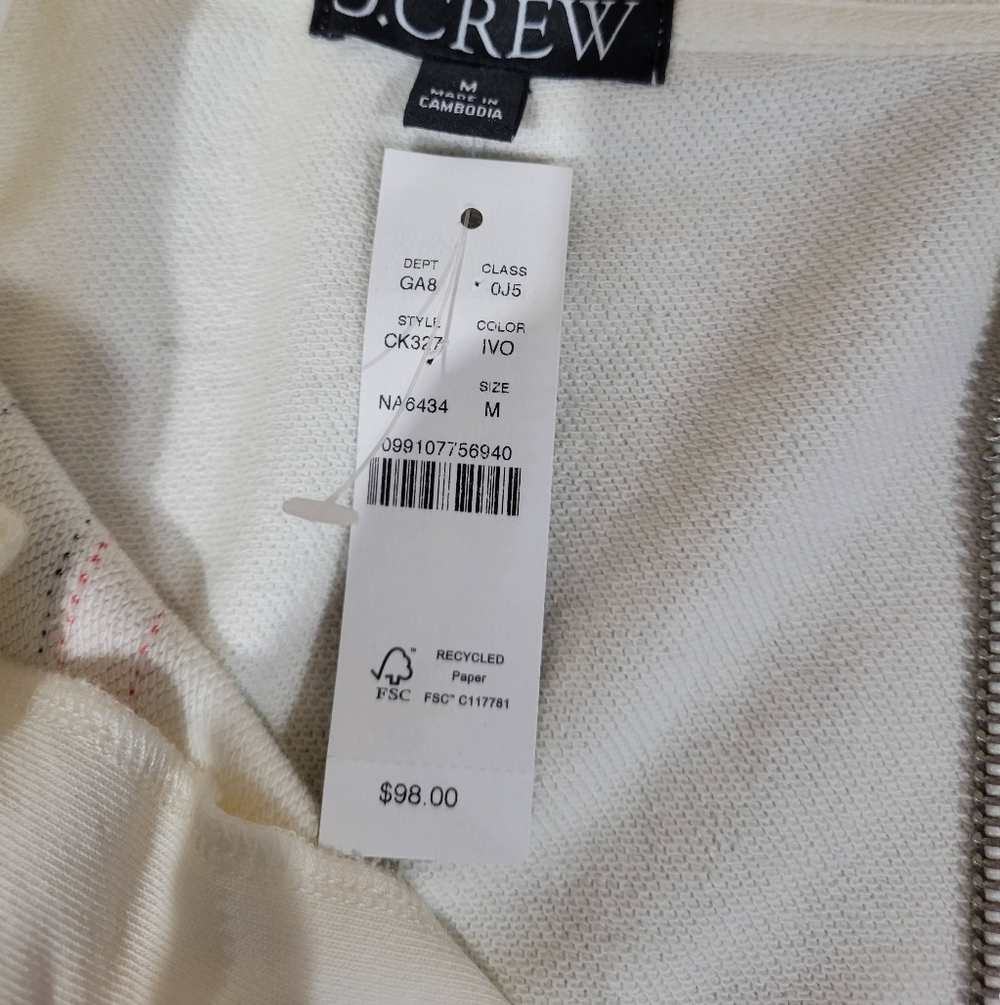 J Crew Terry full-zip track jacket CK327 Retro Size M NWT - Picture 6 of 7
